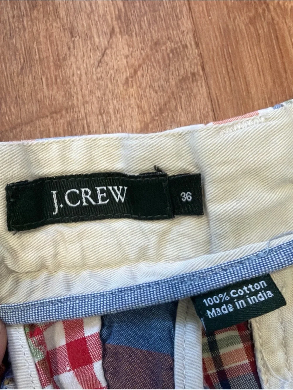 J. Crew Mens 36 Patchwork Indian Madras Plaid Shorts 8” Chino Casual Preppy